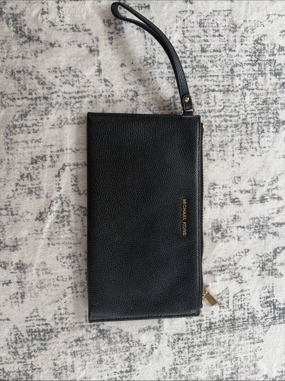 Michael Kors Black Leather Wristlet with Gold Hardware